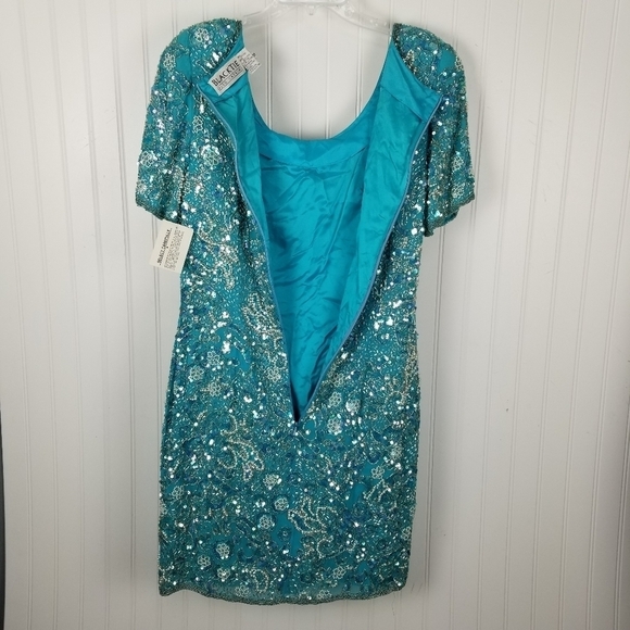 Oleg Cassini Black Tie Vtg Heavily Beaded Silk Mini Dress Size 12 Fairy Event - Picture 4 of 13